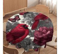 LUYYSKY Beautiful Rustic Animals Bird Waterproof Round Tablecloth Vintage Realistic Spring Wildlife Birds Butterflies Flowers Tree Leave Washable Table Cover for Kitchen