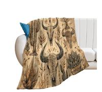 LUYYSKY Beautiful Rustic Aztec Cactus Flannel Blanket Bedding Sofa Decor Vintage Bohemian Western Plants Cactus Cow Skull Skeleton Soft Warm Throw Blanket, 130x150 cm