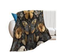 LUYYSKY Beautiful Rustic Black Gold Butterfly Flannel Blanket Bedding Sofa Decor Colorful Elegant Animal Butterfly Botanical Plant Flowers Pattern Soft Warm Throw Blanket, 100x130 cm