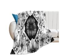 LUYYSKY Beautiful Rustic Black White Flowers Lightweight Flannel Blanket Antique Botanical Boho Geometric Plant Floral Pattern Cozy Soft Throw Blanket, 150x200 cm
