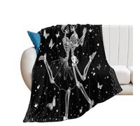 LUYYSKY Beautiful Rustic Black&White Skull Flannel Blanket Bedding Sofa Decor Vintage Abstract Halloween Night Animal Butterflies Skeleton Couple Soft Warm Throw Blanket, 100x130 cm