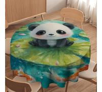 LUYYSKY Beautiful Rustic Cute Panda Waterproof Round Tablecloth Modern Cartoon Natural Lotus Flowers Animal Panda Fish Washable Table Cover for Kitchen-91.4" Wx91.4 L cm