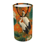 LUYYSKY Beautiful Rustic Japanese Herons Versatile Storage Laundry Basket, Classic Watercolor Asian Bamboo Lotus Floral Animal Print Large Capacity Bathroom Hamper With Handle