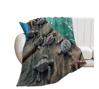 LUYYSKY Beautiful Rustic Sea Turtles Lightweight Flannel Blanket Classic Ocean Underwater Animals Turtles Starfish Fish Wooden Board Cozy Soft Throw Blanket, 76x100 cm
