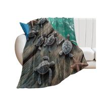 LUYYSKY Beautiful Rustic Sea Turtles Lightweight Flannel Blanket Classic Ocean Underwater Animals Turtles Starfish Fish Wooden Board Cozy Soft Throw Blanket, 100x130 cm