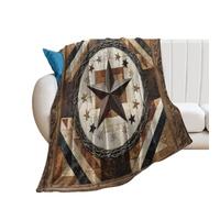 LUYYSKY Beautiful Texas Star Pattern Lightweight Flannel Blanket Modern Retro Western Rustic Geometric Star Print Wooden Texture Cozy Soft Throw Blanket, 130x150 cm