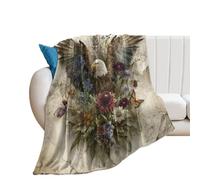 LUYYSKY Beautiful Vintage Bald Eagle Lightweight Flannel Blanket Classic Colorful American Animal Bald Eagle Butterfly Plants Floral Cozy Soft Throw Blanket, 100x130 cm
