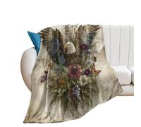 LUYYSKY Beautiful Vintage Bald Eagle Lightweight Flannel Blanket Classic Colorful American Animal Bald Eagle Butterfly Plants Floral Cozy Soft Throw Blanket, 130x150 cm