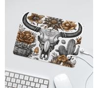 LUYYSKY Beautiful Vintage Cow Skull Waterproof Base Mouse Pad Natural Boho Abstract Western Desert Cactus Wildflower Cow Skeleton Desk Accessories Decor Lightweight Mouse Pad-24 x 20 CM