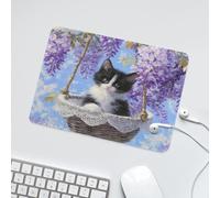 LUYYSKY Beautiful Vintage Oil Painting Cat Waterproof Base Mouse Pad Rustic Abstract Spring Garden Plant Lilac Flowers Animal Kitten Desk Accessories Decor Lightweight Mouse Pad-24 x 20 CM