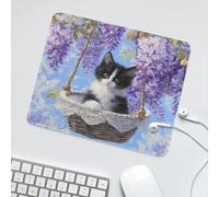 LUYYSKY Beautiful Vintage Oil Painting Cat Waterproof Base Mouse Pad Rustic Abstract Spring Garden Plant Lilac Flowers Animal Kitten Desk Accessories Decor Lightweight Mouse Pad-30 x 25 CM