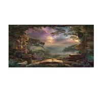 LUYYSKY Beautiful Vintage Open Window Absorbent Beach Towel, Rustic Oil Painting Forest Field Wildflowers Landscape Outdoor Single-Sided Velvet Beach Towel