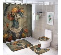 LUYYSKY Beautiful Vintage Peacock Shower Curtain Decor Set,Colorful Elegant Tropical Spring Flowers Animal Peacocks Bathroom Decor Sets With Rugs,Bathroom Shower Curtain Set