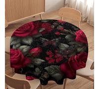 LUYYSKY Beautiful Vintage Red Rose Floral Waterproof Round Tablecloth Gothic Elegant Animal Butterflies Rose Flowers Pattern Washable Table Cover for Kitchen-50 Wx50 L