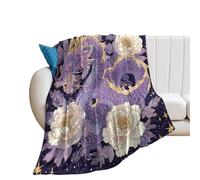 LUYYSKY Beautiful Watercolor Asian Dragon Flannel Blanket Bedding Sofa Decor Classic Realistic Japanese Mythical Animal Dragon Peony Flowers Soft Warm Throw Blanket, 76x100 cm