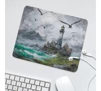 LUYYSKY Beautiful Watercolor Ocean Lighthouse Waterproof Base Mouse Pad Colorful Mid Century Oil Painting Nautical Waves Reef Seagull Desk Accessories Decor Lightweight Mouse Pad-30 x 25 CM