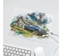 LUYYSKY Beautiful Watercolor Old Truck Non-Slip Rubber Mouse Pad Classic Realistic Farm Pine Forest Barn Windmill Blue Truck Mouse Pads for Computers Laptop Mouse-24 x 20 CM