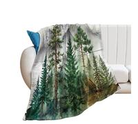 LUYYSKY Beautiful Watercolor Pine Tree Lightweight Flannel Blanket Modern Vintage Wooden Board Spring Mountain Botanical Forest Cozy Soft Throw Blanket, 76x100 cm