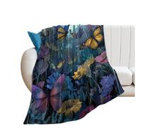 LUYYSKY Beautiful Watercoor Spring Garden Flannel Blanket Bedding Sofa Decor Fantasy Abstract Natural Full Moon Animal Butterflies Print Soft Warm Throw Blanket, 150x200 cm