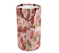 LUYYSKY Boho Abstract Fruit Strawberries Versatile Storage Laundry Basket, Modern Colorful Botanical Plants Strawberry Mushrooms Large Capacity Bathroom Hamper With Handle