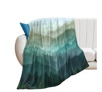 LUYYSKY Chinese Watercolor Misty Forest Flannel Blanket Bedding Sofa Decor Retro Abstract Landscape Mountain Forest Botanical Plants Pine Trees Soft Warm Throw Blanket, 76x100 cm
