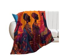LUYYSKY Classic Abstract Black Girls Flannel Blanket Bedding Sofa Decor Vintage Beautiful African Tribe Women Animals Giraffes Plants Soft Warm Throw Blanket, 76x100 cm