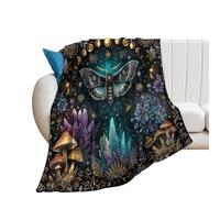 LUYYSKY Classic Abstract Boho Butterfly Flannel Blanket Bedding Sofa Decor Beautiful Vintage Natural Full Moon Animal Butterfly Mushroom Floral Soft Warm Throw Blanket, 76x100 cm