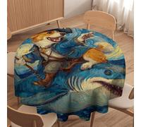 LUYYSKY Classic Abstract Cute Dogs Round Tablecloth Colorful Funny Starry Sky Sunflowers Animals Sharks Puppies Washable Decor for Table Cover for Kitchen-91.4" Wx91.4 L cm