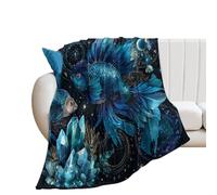 LUYYSKY Classic Abstract Japanese Fish Flannel Blanket Bedding Sofa Decor Modern Realistic Galaxy Planet Moon Constellations Animal Fish Soft Warm Throw Blanket, 100x130 cm