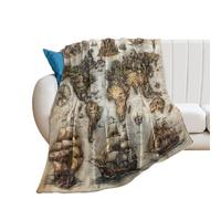 LUYYSKY Classic Abstract Old Map Flannel Blanket Bedding Sofa Decor Vintage Rustic Ocean Waves Pirate Ship Map Compass Soft Warm Throw Blanket, 130x150 cm