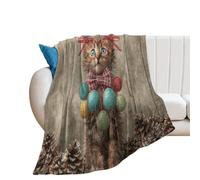 LUYYSKY Classic Abstract Pet Cat Lightweight Flannel Blanket Modern Rustic Christmas Farmhouse Holiday Xmas Ball Plant Pinecones An Cozy Soft Throw Blanket, 100x130 cm