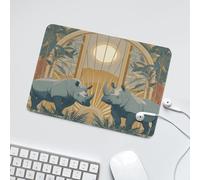 LUYYSKY Classic Abstract Rhino Waterproof Base Mouse Pad Funny Tropical Animals Rhinoceros Plants Palm Trees Desk Accessories Decor Lightweight Mouse Pad-24 x 20 CM