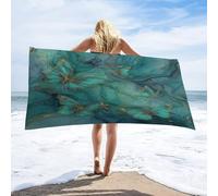 LUYYSKY Classic Abstract Teal Gold Marble Absorbent Beach Towel, Colorful Watercolor Marble Texture Animal Butterfly Pattern Outdoor Single-Sided Velvet Beach Towel-80 W cm x 160" L cm