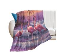 LUYYSKY Classic Beautiful Flamingos Lightweight Flannel Blanket Realistic Nautical Sunset Sea Beach Tropical Animals Flamingos Palm Tr Cozy Soft Throw Blanket, 150x200 cm