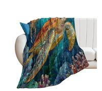 LUYYSKY Classic Colorful Sea Turtles Flannel Blanket Bedding Sofa Decor Beautiful Nautical Ocean Underwater Animals Turtles Jellyfish Coral Soft Warm Throw Blanket, 76x100 cm