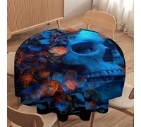 LUYYSKY Classic Cool Gothic Skull Round Tablecloth Abstract Watercolor Skull Skeleton Daisies Floral Animal Butterflies Washable Decor for Table Cover for Kitchen-91.4" Wx91.4 L cm