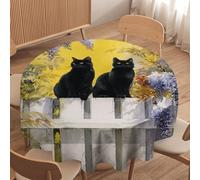 LUYYSKY Classic Cute Black Cat Round Tablecloth Modern Realistic Spring Garden Animal Black Cats Plant Wisteria Flower Washable Decor for Table Cover for Kitchen-36 Wx36 L