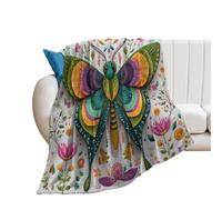LUYYSKY Classic Cute Colorful Butterfly Lightweight Flannel Blanket Vintage Abstract Mexican Animal Butterfly Plant Floral Cozy Soft Throw Blanket, 150x200 cm