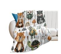 LUYYSKY Classic Cute Fall Woodland Flannel Blanket Bedding Sofa Decor Funny Anime Rainbow Colorful Forest Animals Owl Fox Bear Rabbit Soft Warm Throw Blanket, 76x100 cm