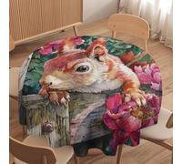 LUYYSKY Classic Cute Squirrel Round Tablecloth Colorful Watercolor Spring Garden Animals Squirrels Plants Floral Washable Decor for Table Cover for Kitchen-152.4" Wx152.4 L cm