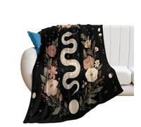LUYYSKY Classic Exotic Animal Snake Flannel Blanket Bedding Sofa Decor Rustic Abstract Boho Moon Phase Plant Floral Pattern Soft Warm Throw Blanket, 76x100 cm