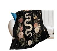 LUYYSKY Classic Exotic Animal Snake Flannel Blanket Bedding Sofa Decor Rustic Abstract Boho Moon Phase Plant Floral Pattern Soft Warm Throw Blanket, 100x130 cm