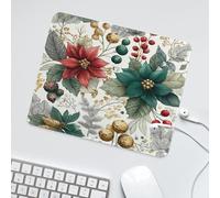 LUYYSKY Classic Funny Christmas Flower Non-Slip Rubber Mouse Pad Abstract Rustic New Year Plant Floral Green Leaves Mouse Pads for Computers Laptop Mouse-30 x 25 CM