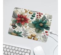 LUYYSKY Classic Funny Christmas Flower Waterproof Base Mouse Pad Abstract Rustic New Year Plant Floral Green Leaves Desk Accessories Decor Lightweight Mouse Pad-24 x 20 CM