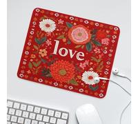 LUYYSKY Classic Funny Red Floral Non-Slip Rubber Mouse Pad Abstract Geometric Valentines Day Love Design Square Pattern Mouse Pads for Computers Laptop Mouse-30 x 25 CM