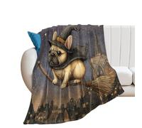 LUYYSKY Classic Funny White Bulldog Lightweight Flannel Blanket Colorful Mid Century Halloween Night Animal French Bulldog Cozy Soft Throw Blanket, 100x130 cm