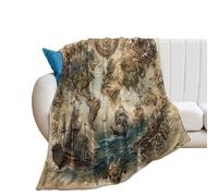 LUYYSKY Classic Mid Century Antique Map Lightweight Flannel Blanket Beautiful Realistic Nautical Old Map Ocean Sailboat Compass Cozy Soft Throw Blanket, 150x200 cm