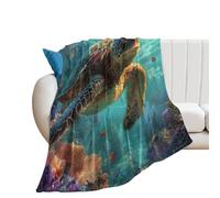 LUYYSKY Classic Nautical Sea Turtle Lightweight Flannel Blanket Funny Tropical Ocean Underwater Animals Turtles Fish Coral Cozy Soft Throw Blanket, 100x130 cm