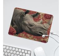 LUYYSKY Classic Oil Painting Rhinocero Waterproof Base Mouse Pad Vintage Rustic Natural Animals Rhino Botanical Plants Roses Floral Desk Accessories Decor Lightweight Mouse Pad-24 x 20 CM