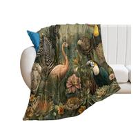 LUYYSKY Classic Oil Painting Zebra Flannel Blanket Bedding Sofa Decor Modern Funny Tropical Jungle Animals Parrot Cheetah Flamingo Palm Lea Soft Warm Throw Blanket, 150x200 cm